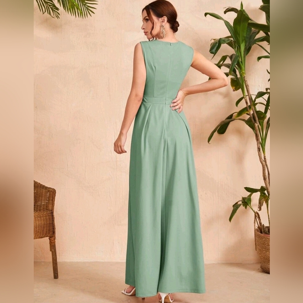 Solid Zipper Back Culotte Jumpsuit